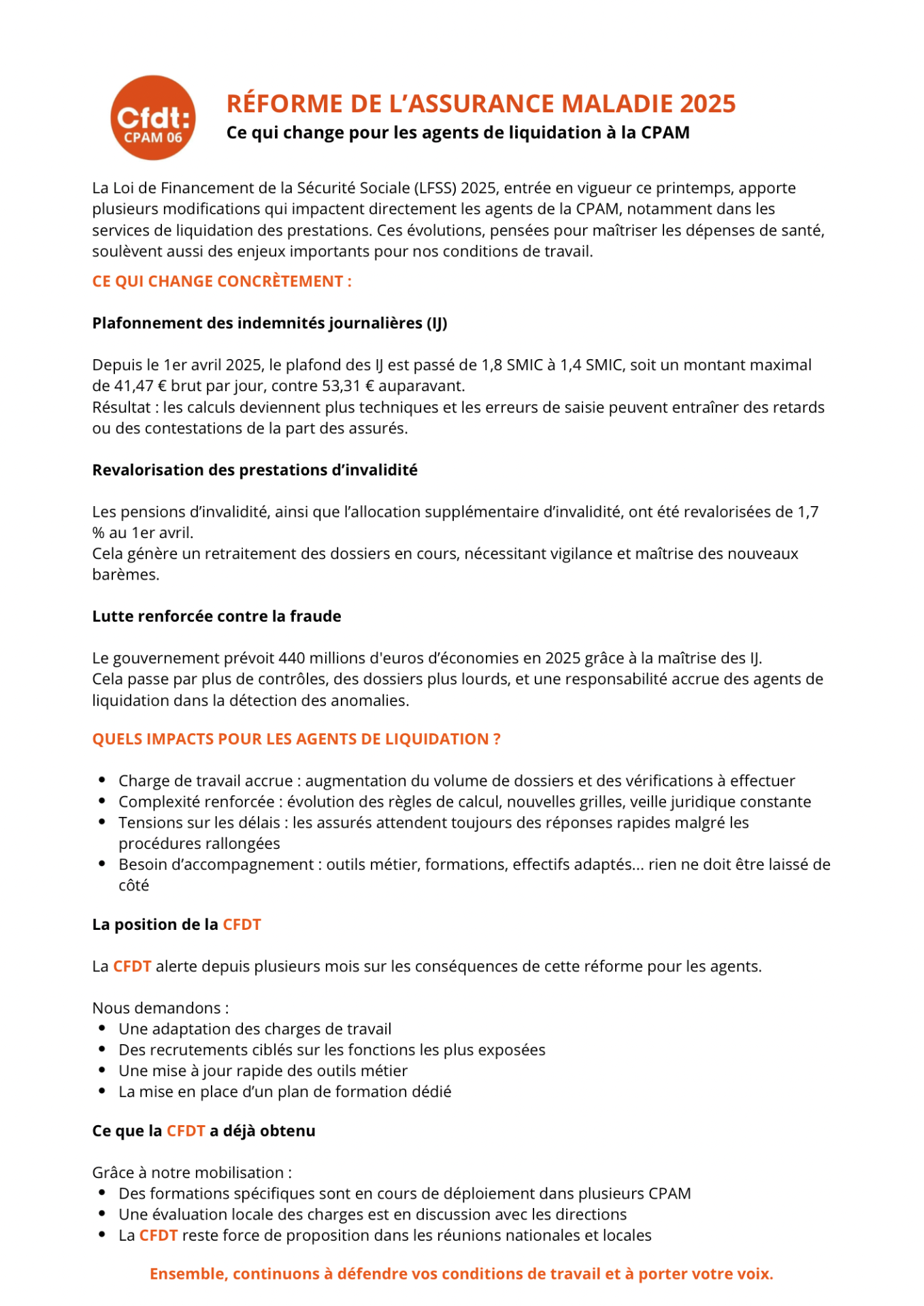 RÉFORME DE L'ASSURANCE MALADIE 2025